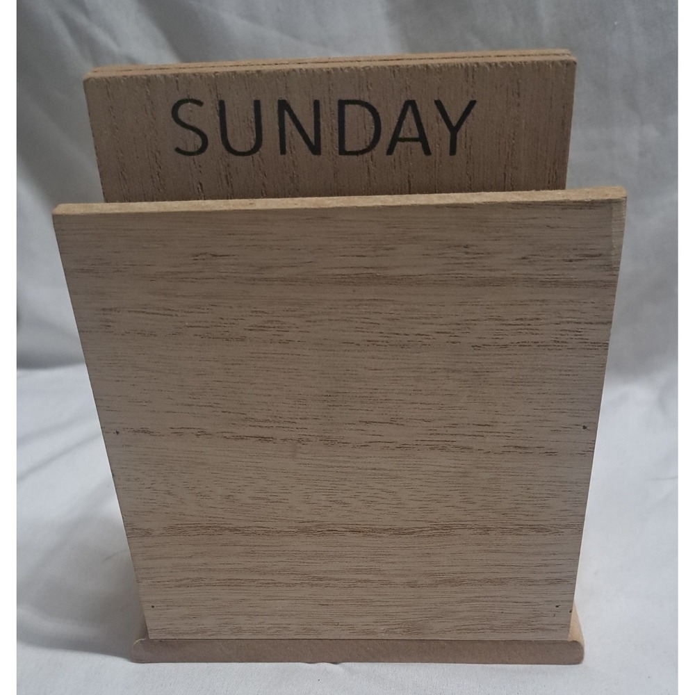 Wood Perpetual Block Calendar Farmhouse Desk Decor Home Rustic - Picture 3 of 5